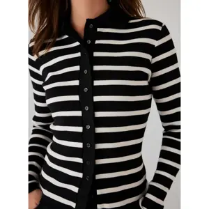 Mint Velvet Black Cotton Striped Polo Top